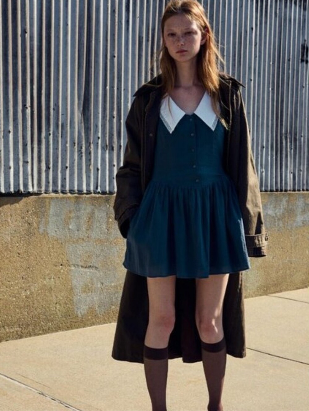 Zara Short Dress with Peter Pan Collar Long Sleeve with Pockets Size S